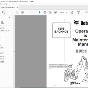 Bobcat 835S BACKHOE Operation & Maintenance Manual - PDF DOWNLOAD