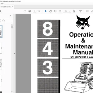 Bobcat 843 Loader Operation & Maintenance Manual SN 503724001 & Above - PDF DOWNLOAD