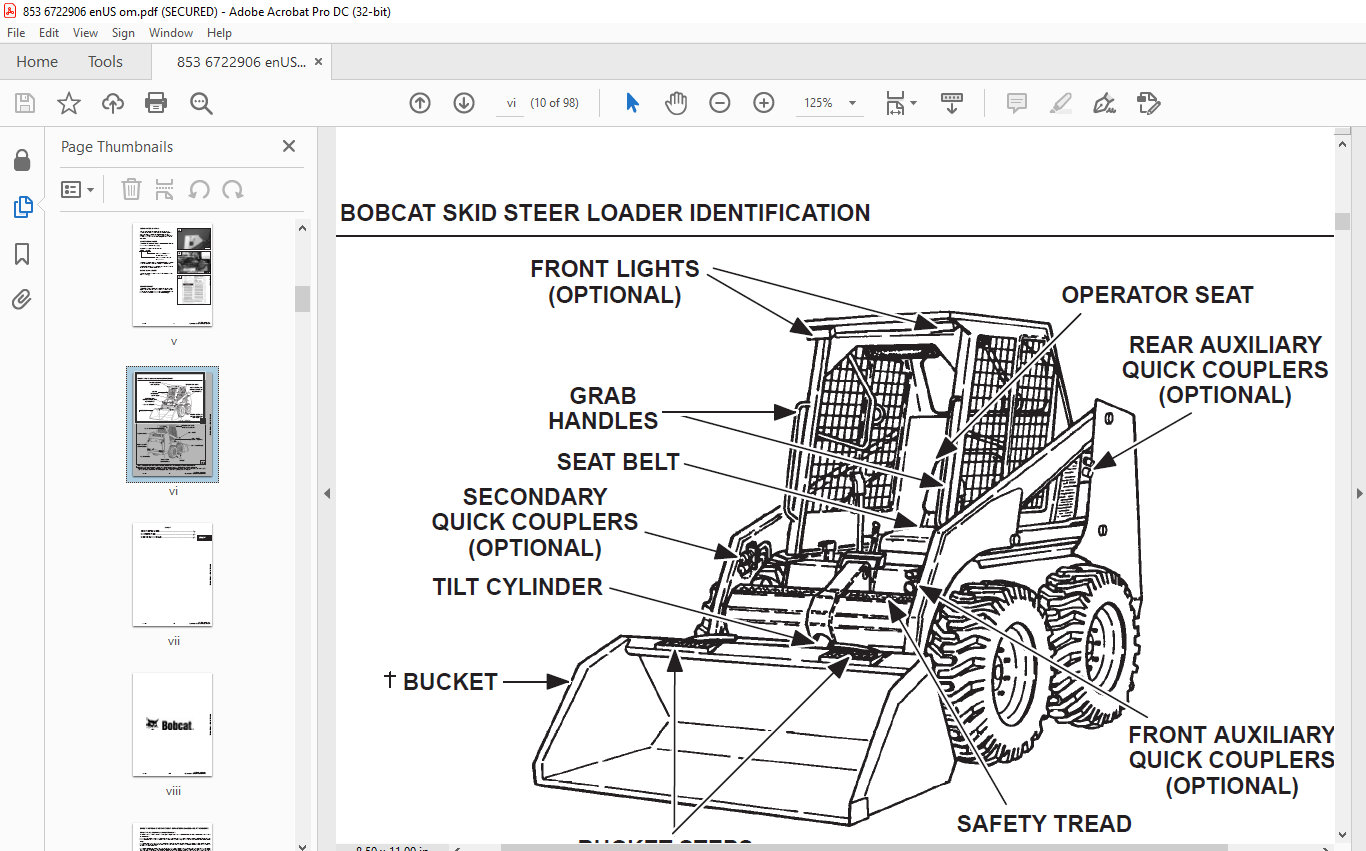 Bobcat 853 853h Loader Operation & Maintenance Manual 6722906 - Pdf 