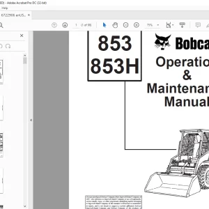 Bobcat 853 853H Loader Operation & Maintenance Manual 6722906 - PDF DOWNLOAD