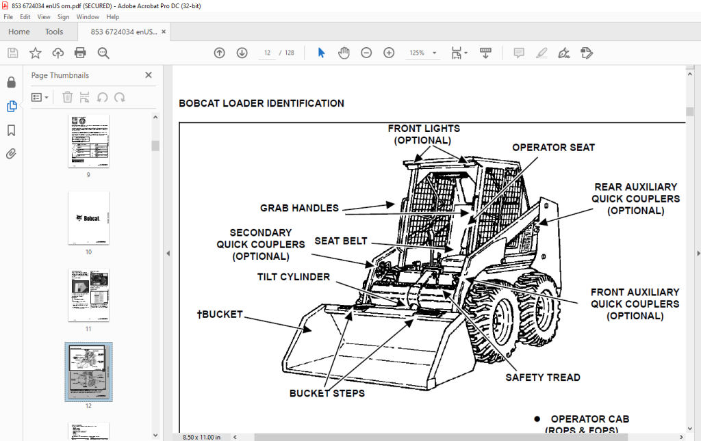 Bobcat 853 853h Loader Operation & Maintenance Manual 6724034 - Pdf 