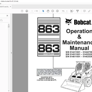 Bobcat 863 & 863 High Flow Loader Operation & Maintenance Manual 6900373 - PDF DOWNLOAD