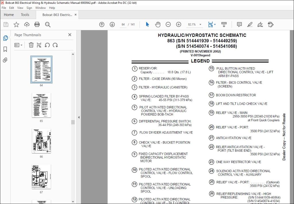 Bobcat 863 Electrical Wiring & Hydraulic Schematic Manual 6900942 - PDF