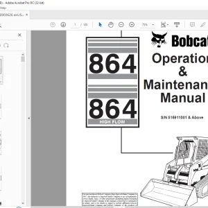 Bobcat 864 & 864 High Flow Loader Operation & Maintenance Manual SN 516911001 & Above - PDF DOWNLOAD
