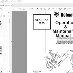 Bobcat 8709 BACKHOE Operation & Maintenance Manual SN 880000438 & Below - PDF DOWNLOAD