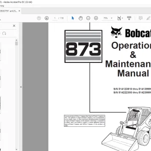 Bobcat 873 Loader Operation & Maintenance Manual 6900791 - PDF DOWNLOAD