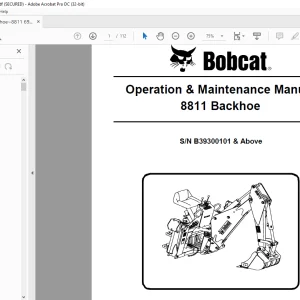Bobcat 8811 Backhoe Operation & Maintenance Manual SN B39300101 & Above  - PDF DOWNLOAD