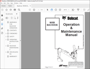 Bobcat 905B BACKHOE Operation & Maintenance Manual - PDF DOWNLOAD ...