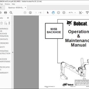 Bobcat 905B BACKHOE Operation & Maintenance Manual  - PDF DOWNLOAD