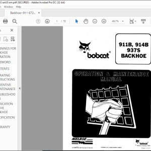 Bobcat 9118,9148 937S BACKHOE Operation & Maintenance Manual  - PDF DOWNLOAD