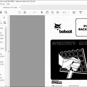 Bobcat 913 BACKHOE Operator's Manual  - PDF DOWNLOAD