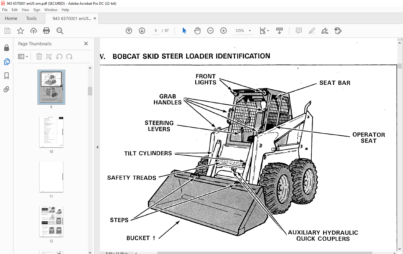 Bobcat 943 Loader Operation & Maintenance Manual 6570001 - PDF DOWNLOAD ...