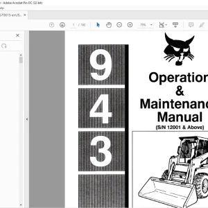 Bobcat 943 Loader Operation & Maintenance Manual SN 12001 & Above - PDF DOWNLOAD