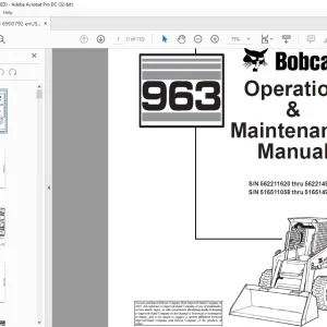 Bobcat 963 Loader Operation & Maintenance Manual 6900792 - PDF DOWNLOAD