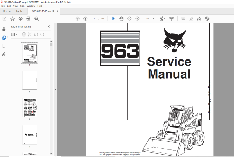 Bobcat 963 Loader Service Manual 6724545 (6-12) - PDF DOWNLOAD ...