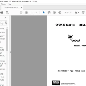 Bobcat 908A BACKHOE OWNER'S MANUAL -  PDF DOWNLOAD
