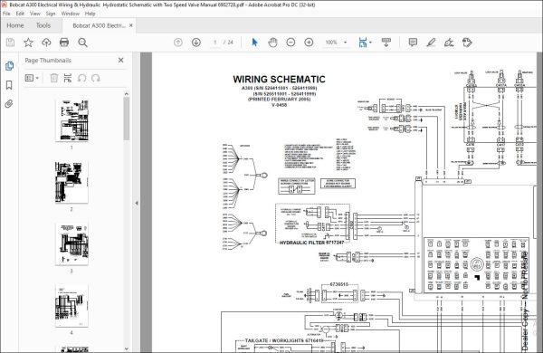 Bobcat A300 Electrical Wiring & Hydraulic / Hydrostatic Schematic with ...