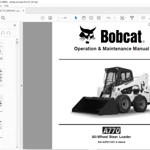 Bobcat A770 All-Wheel Steer Loader Operation & Maintenance Manual SN A3P611001 & Above - PDF DOWNLOAD