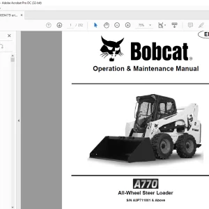 Bobcat A770 All-Wheel Steer Loader Operation & Maintenance Manual SN A3P711001 & Above - PDF DOWNLOAD
