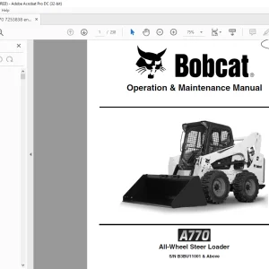 Bobcat A770 All-Wheel Steer Loader Operation & Maintenance Manual SN B3BU11001 & Above - PDF DOWNLOAD