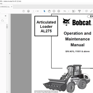 Bobcat AL275 Articulated Loader Operation & Maintenance Manual SN A01L 11001 & above - PDF DOWNLOAD