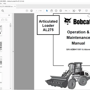 Bobcat AL275 Articulated Loader Operation & Maintenance Manual SN ADBH11001 & Above - PDF DOWNLOAD