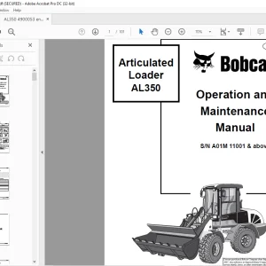 Bobcat AL350 Articulated Loader Operation & Maintenance Manual SN A01M 11001 & above - PDF DOWNLOAD