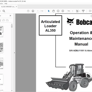 Bobcat AL350 Articulated Loader Operation & Maintenance Manual SN ADBJ11001 & Above - PDF DOWNLOAD