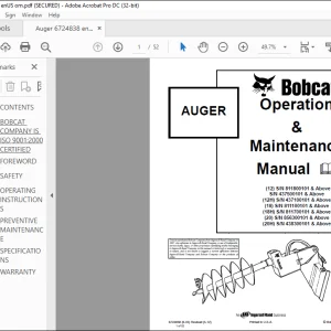 Bobcat AUGER 12 12H 18 18H 20 20H Operation & Maintenance Manual - PDF DOWNLOAD