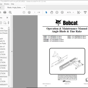 Bobcat Angle Blade & Tine Rake 3AB60 3AB84 3AB84HD 3AB96HD 3TR72  3TR84 Operation & Maintenance Manual - PDF DOWNLOAD