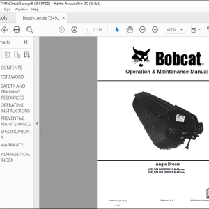 Bobcat Angle Broom 68 84 Operation & Maintenance Manual 7349525 (01-21)  - PDF DOWNLOAD