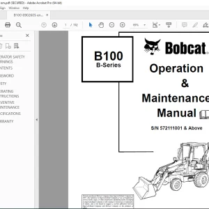 Bobcat B100 B-Series Backhoe loader Operation & Maintenance Manual SN 572111001 PDF DOWNLOAD