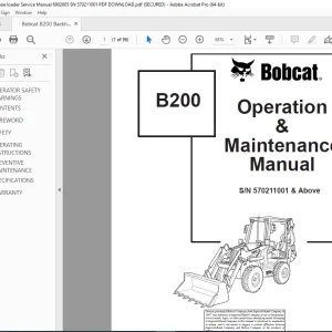 Bobcat B200 Backhoe loader  Operation & Maintenance Manual  SN 570211001 PDF DOWNLOAD