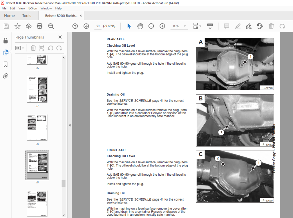 Bobcat B200 Backhoe Loader Operation & Maintenance Manual SN 570211001 ...