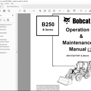 Bobcat B250 B Series Backhoe loader Operation & Maintenance Manual SN 572211001 PDF DOWNLOAD