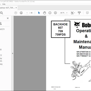 Bobcat  BACKHOE 607 709 709FDS Operation & Maintenance Manual -  PDF DOWNLOAD
