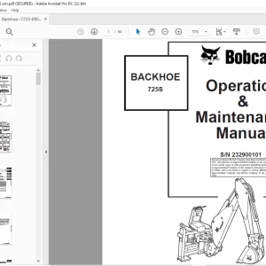 Bobcat BACKHOE 725S Operation & Maintenance Manual SN 232900101 -  PDF DOWNLOAD