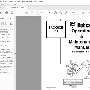 Bobcat BACKHOE 811 Operation & Maintenance Manual SN 630002836 & Below - PDF DOWNLOAD