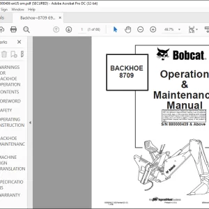 Bobcat BACKHOE 8709 Operation & Maintenance Manual SN 880000439 & Above -  PDF DOWNLOAD