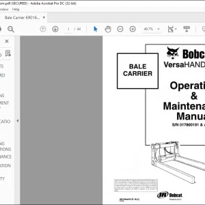 Bobcat BALE CARRIER VersaHANDLER Operation & Maintenance Manual SN 017800101 & Above -  PDF DOWNLOAD