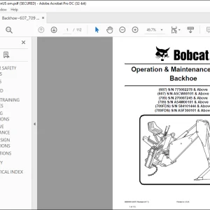 Bobcat Backhoe 607 607 709 709 709FDS 709FDS Operation & Maintenance Manual  -  PDF DOWNLOAD
