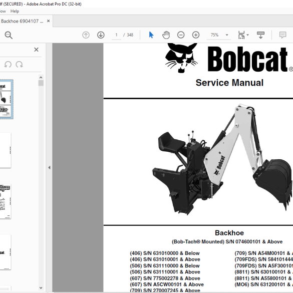 Bobcat Backhoe Bob-Tach® Mounted 406 406 506 506 607 607 709 709 709FDS