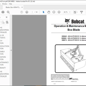 Bobcat Box Blade 3BB48 3BB60 3BB72 Operation & Maintenance Manual 6904724 (3-06) -  PDF DOWNLOAD