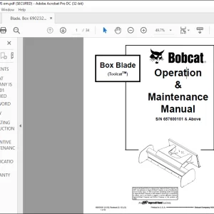 Bobcat Box Blade Toolcat™ Operation & Maintenance Manual SN 657600101 & Above - PDF DOWNLOAD