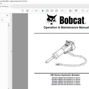 Bobcat Breaker HB280 Breaker HB680 Breaker HB880 Breaker HB980 Breaker HB1180 HB Series Hydraulic Breaker Operation & Maintenance Manual - PDF DOWNLOAD
