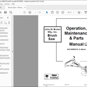 Bobcat Brush Saw Operation & Maintenance Manual SN 005500101 & Above -  PDF DOWNLOAD