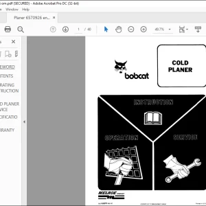 Bobcat COLD PLANER Operation & Service Instruction Manual - PDF DOWNLOAD