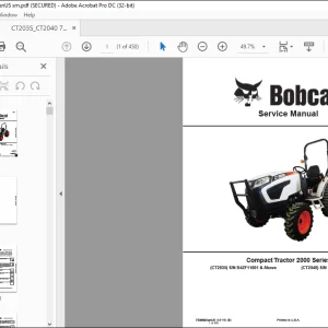 Bobcat CT2035  CT2040 2000 Series Compact Tractor Service Manual 7398896 (12-19) -PDF DOWNLOAD