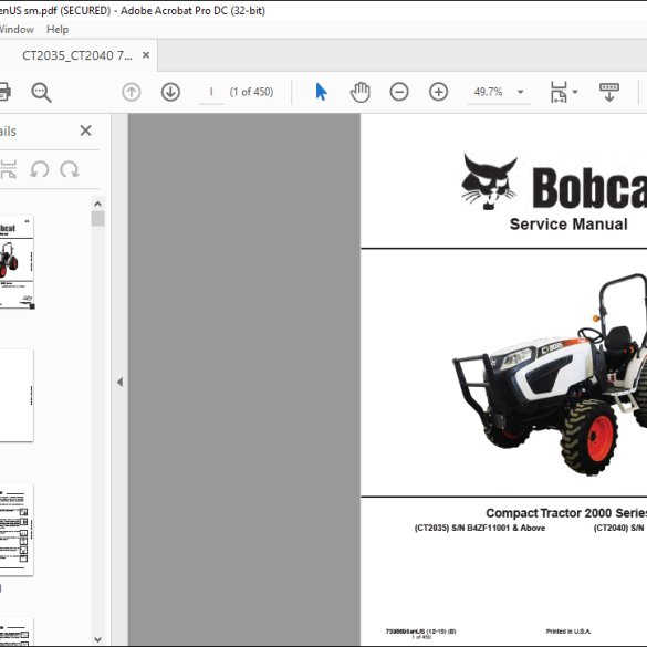 Bobcat CT2035 CT2040 2000 Series Compact Tractor Service Manual