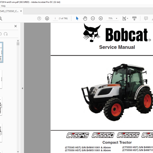 Bobcat CT5545 CT5550 CT5555 CT5558 Compact Tractor Service Manual